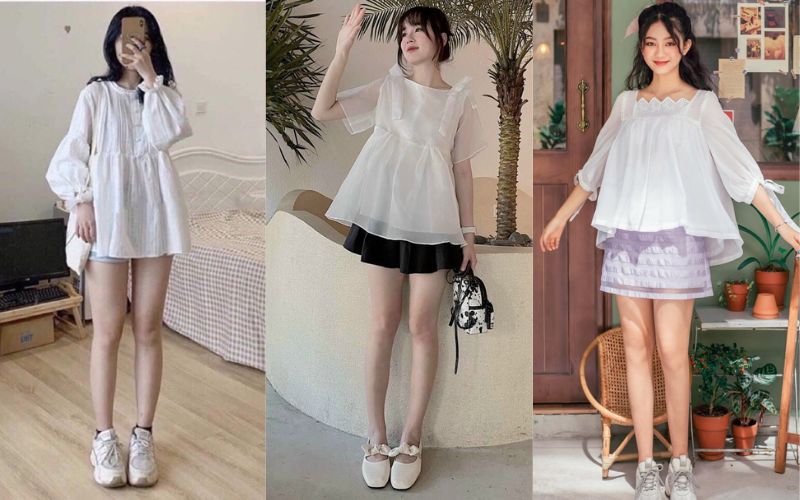 Phối chân váy chữ A cùng với áo babydoll